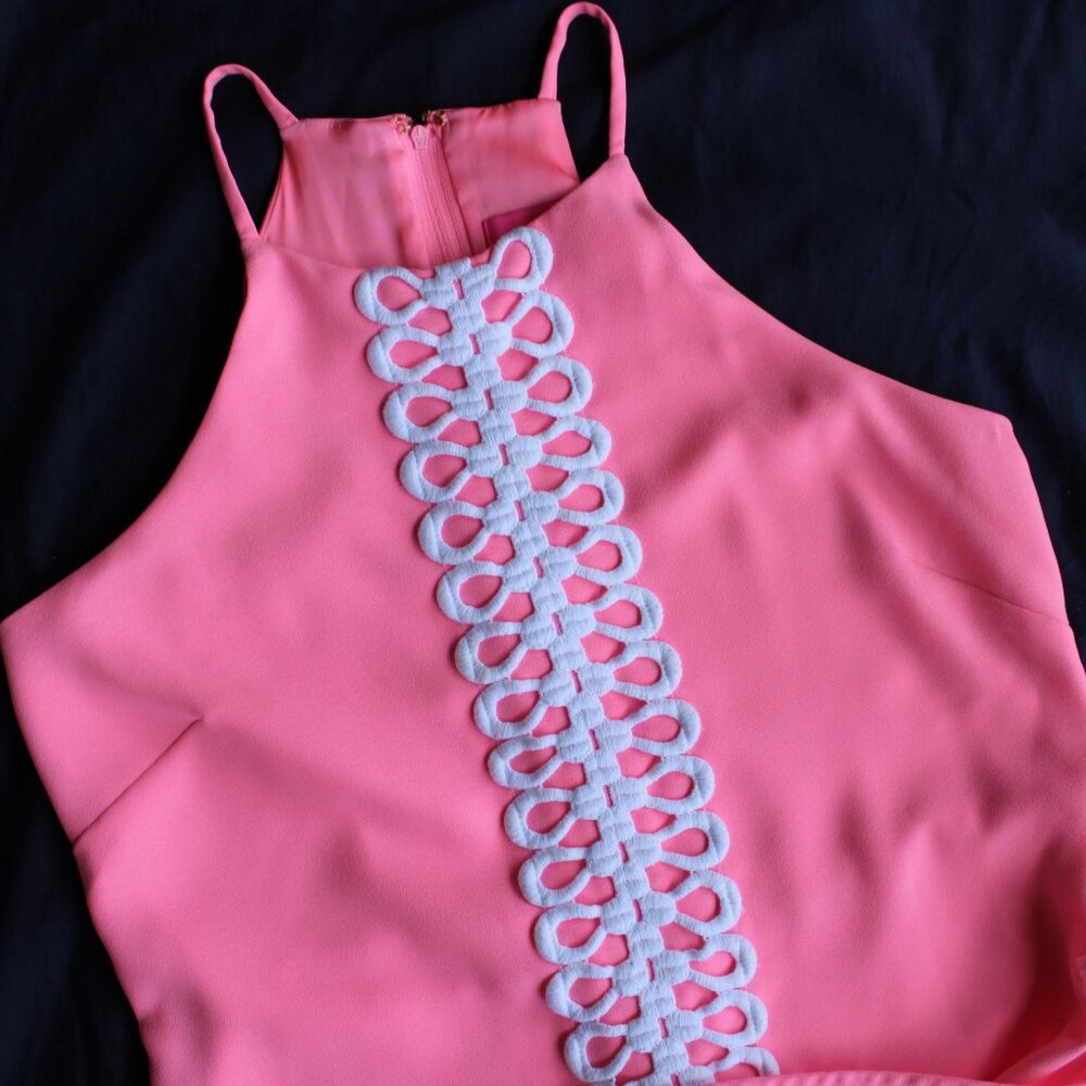 Lilly Pulitzer Pearl dress Romper shorts jumper Coral Guipure crochet lace 4 - Picture 6 of 9